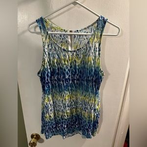 Relativity sheer tank top with zipper blue print beach inspired size L